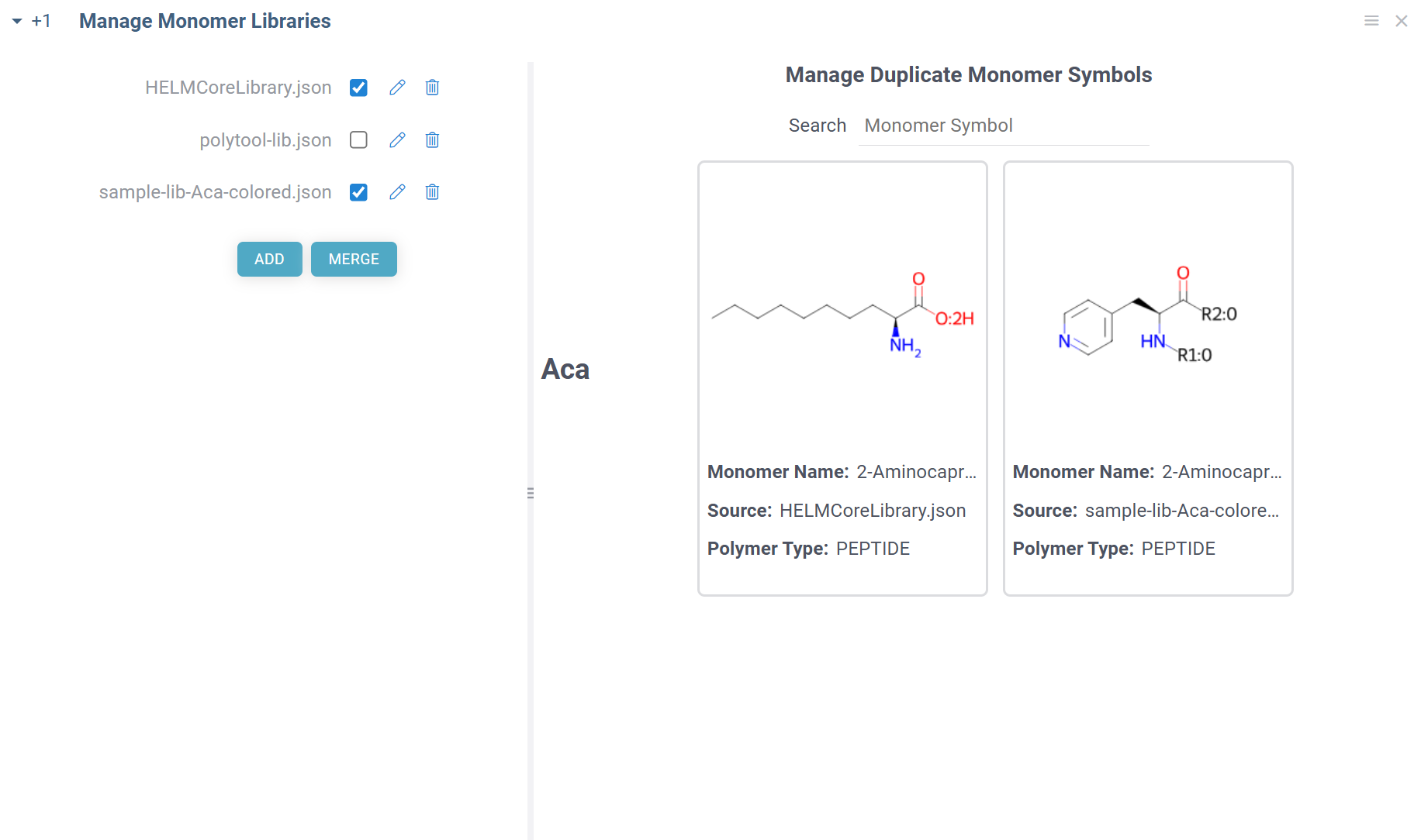 Monomer library file manager